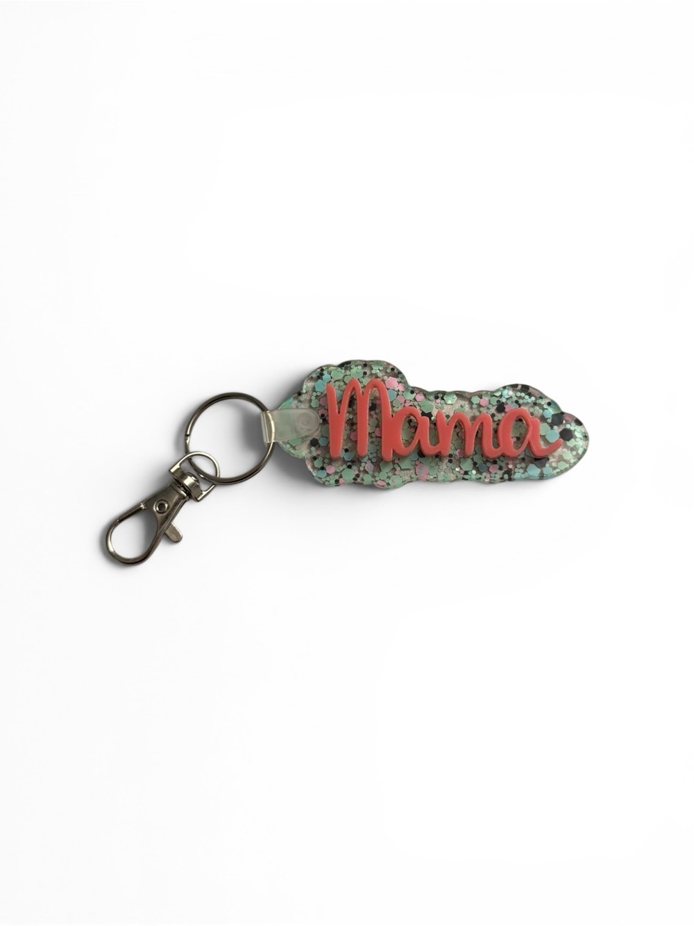 Mama Glitter Acrylic Keychain - Mint and Coral